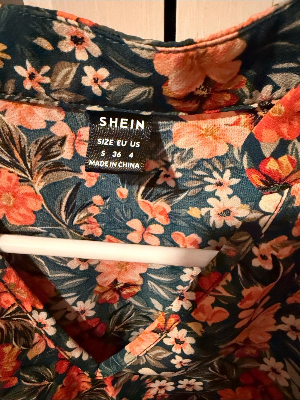 SHEIN Green Floral Long Sleeve Smocked Waist Dress - Picture 3 of 3